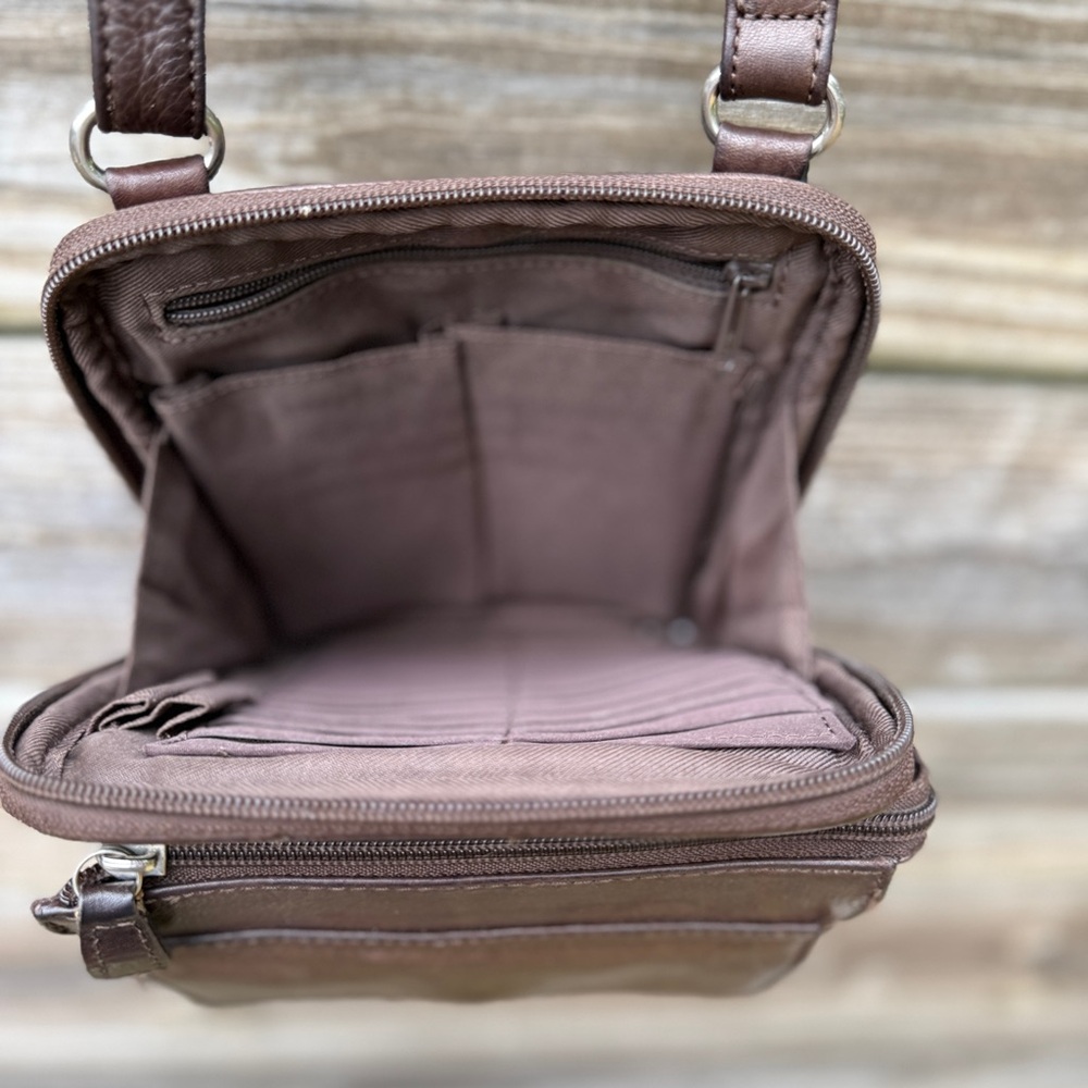 Vintage Fossil Brown Leather Organizer Crossbody Bag Functional Retro Classic - Picture 11 of 13